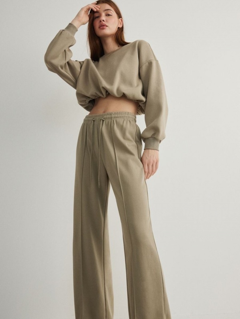 Green Women's Reserved Wide Leg Trousers | 64091HCJB