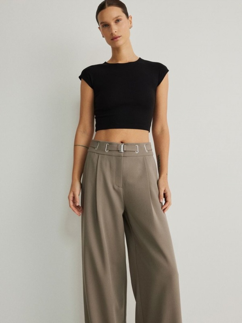 Green Women's Reserved Wide Leg With Trousers | 15027AJKT