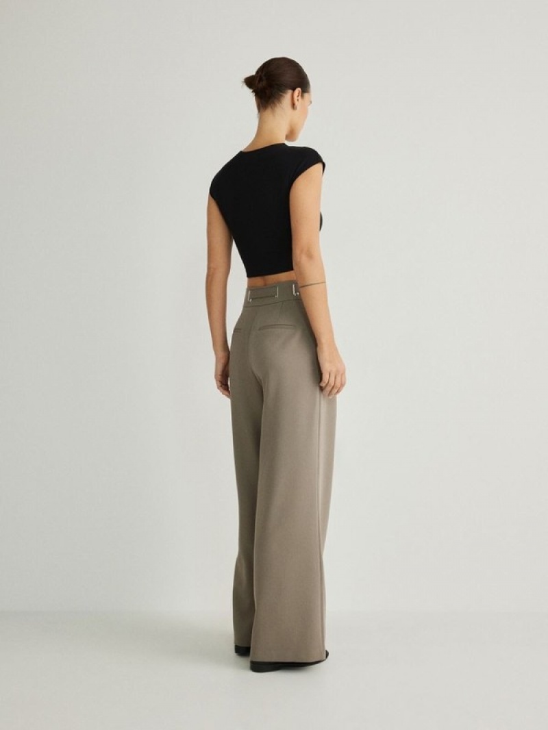 Green Women's Reserved Wide Leg With Trousers | 15027AJKT