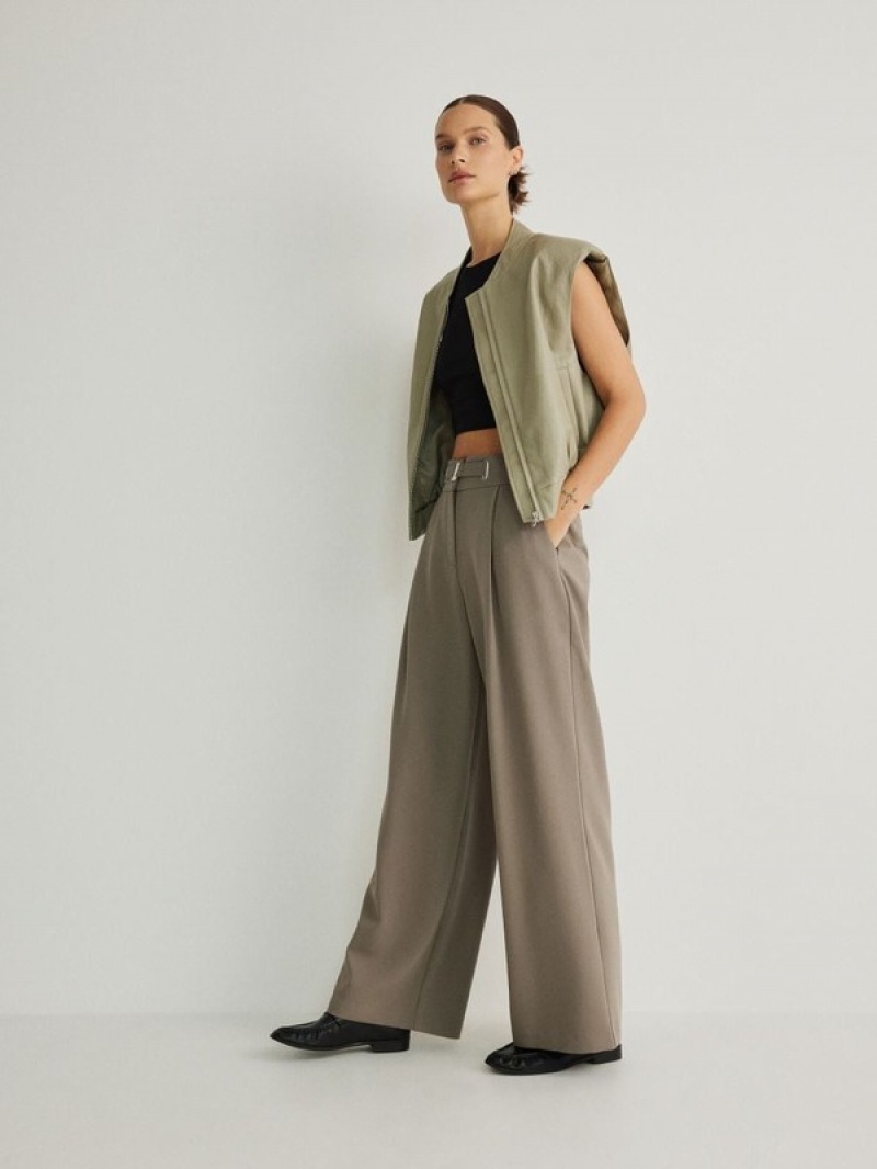 Green Women\'s Reserved Wide Leg With Trousers | 15027AJKT