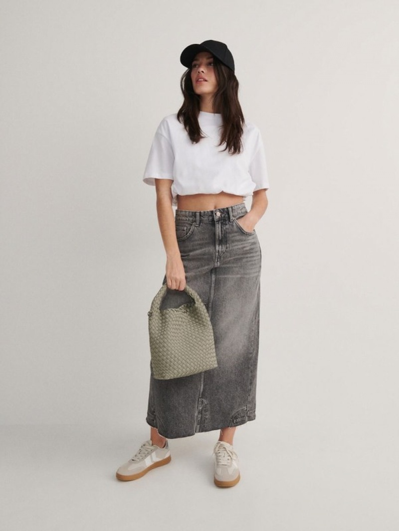 Grey Women's Reserved Denim Midi Skirts | 01387TLGS