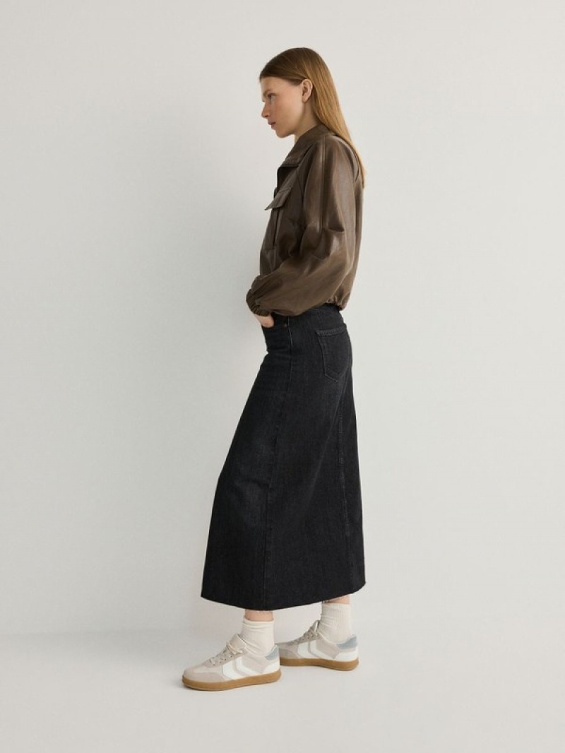 Grey Women's Reserved Denim Midi Skirts | 08627NKSO