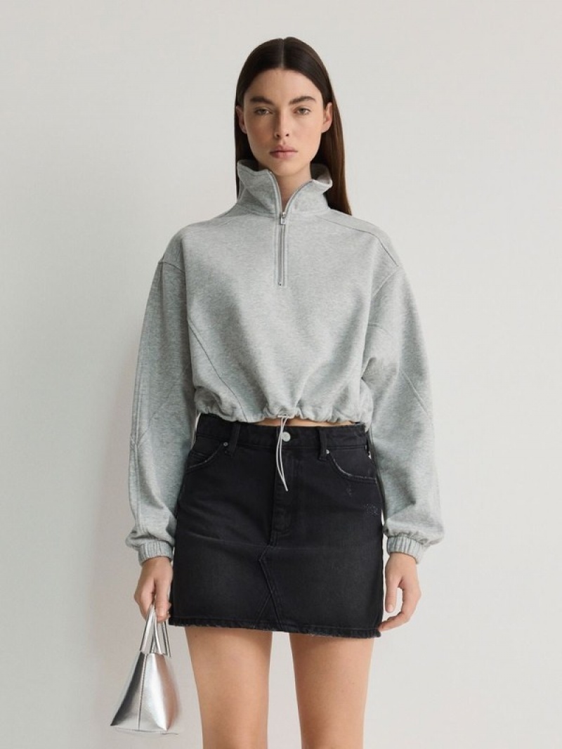 Grey Women's Reserved Denim Mini Skirts | 35084SVWH