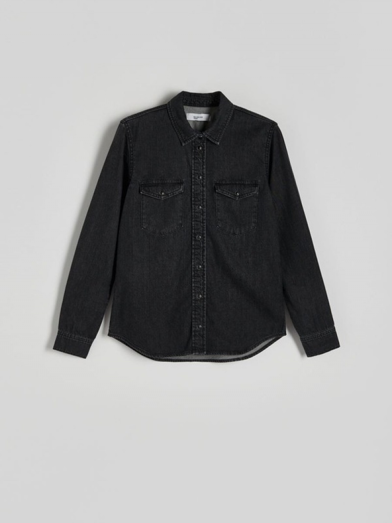 Grey Women's Reserved Denim Shirts | 40863NKOH