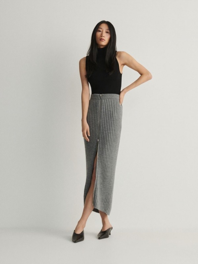 Grey Women's Reserved Rib Knit Jersey Skirts | 40396VXFJ