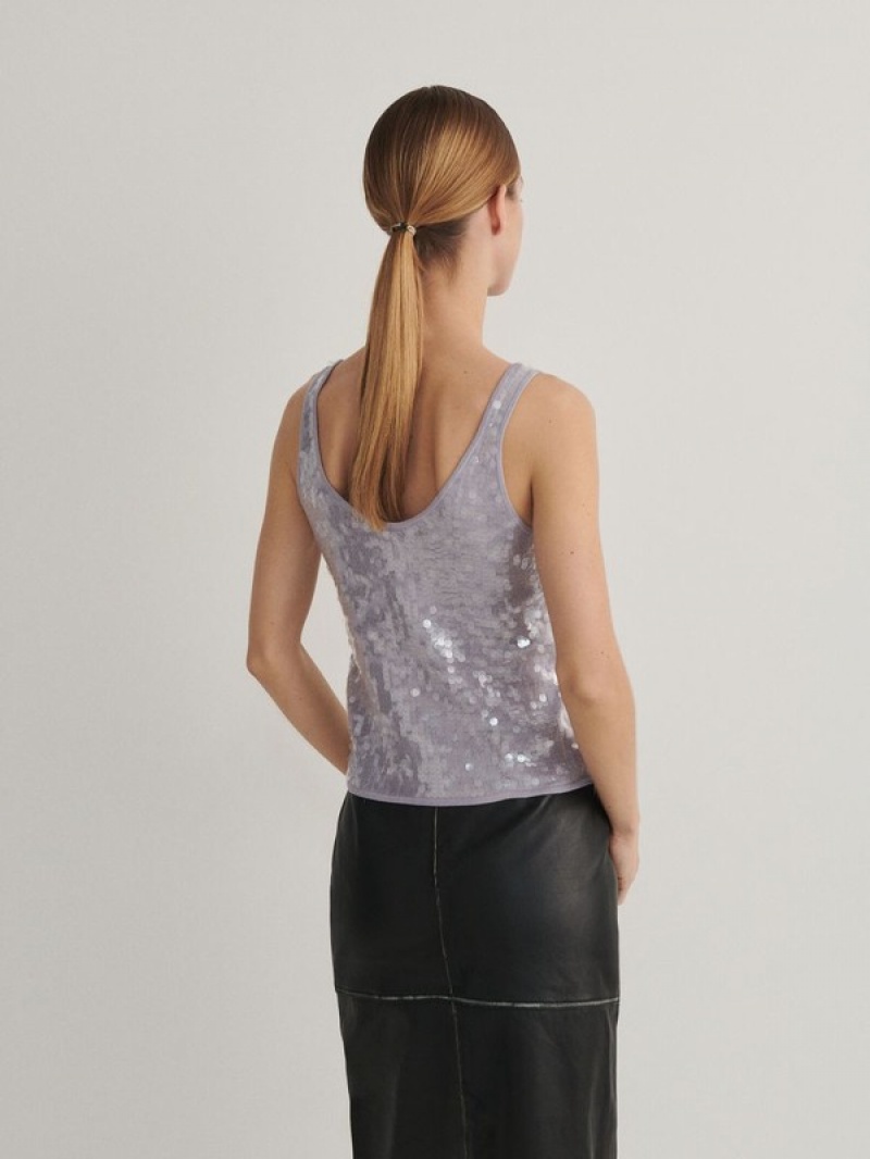 Grey Women's Reserved Sequin Top T-shirts | 31482ATHZ