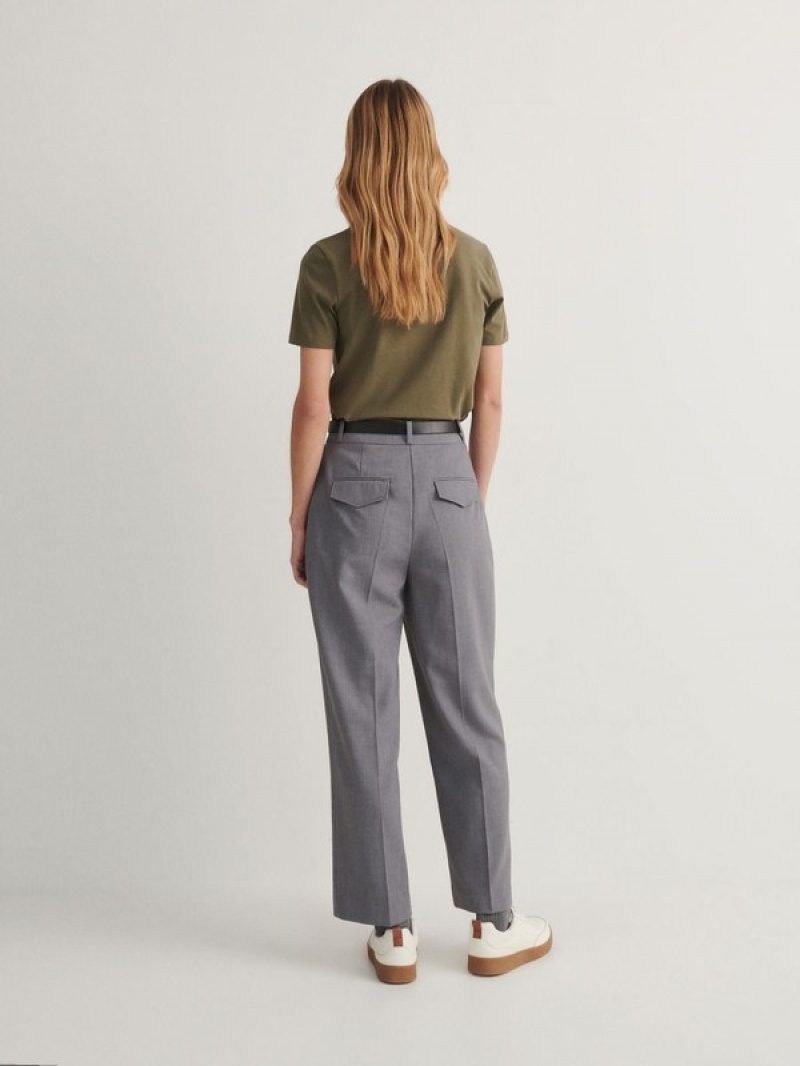 Grey Women's Reserved Tie Waist Trousers | 06841OXST