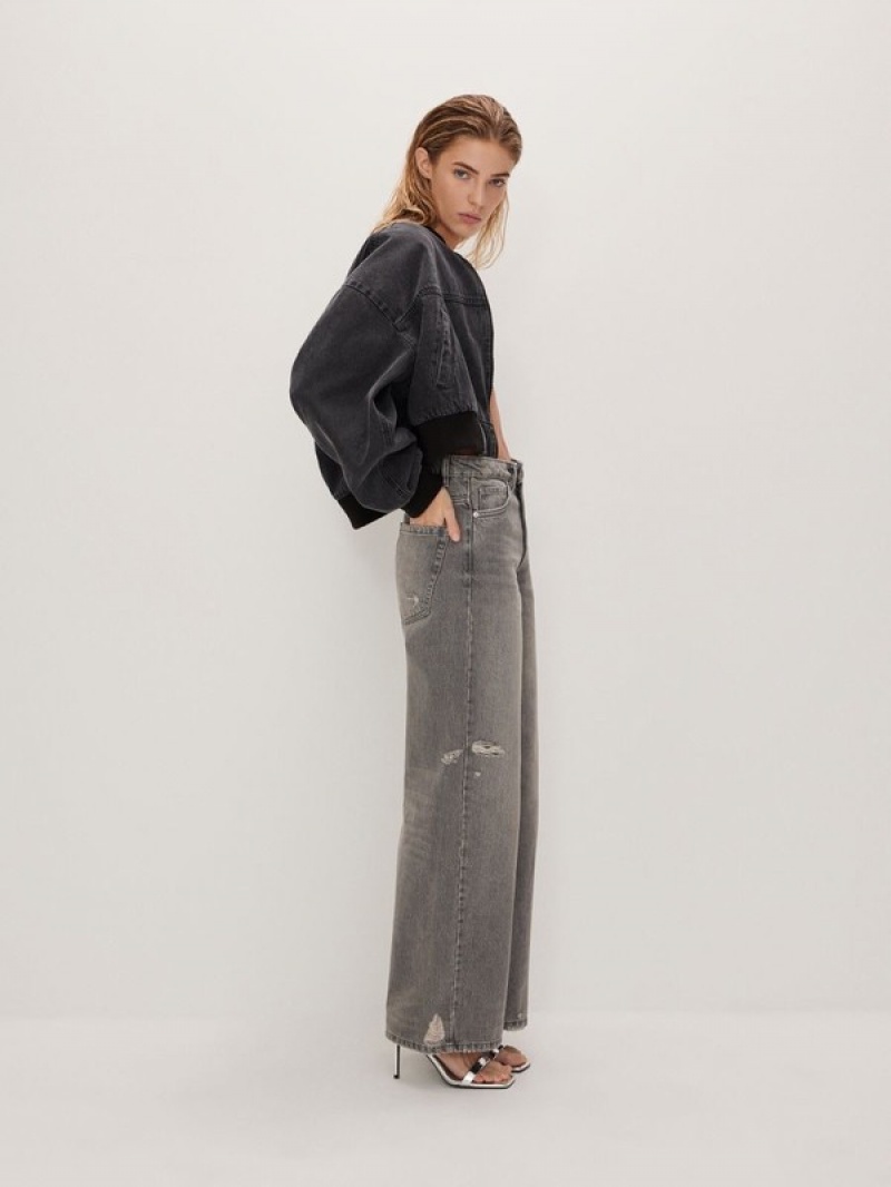 Grey Women's Reserved Wide Leg Jeans | 23190URAQ