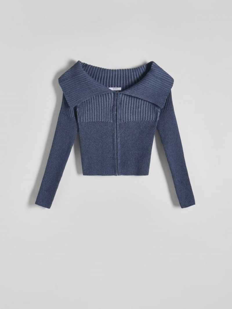 Grey / Blue Women's Reserved Collar Sweaters | 67208XRGV