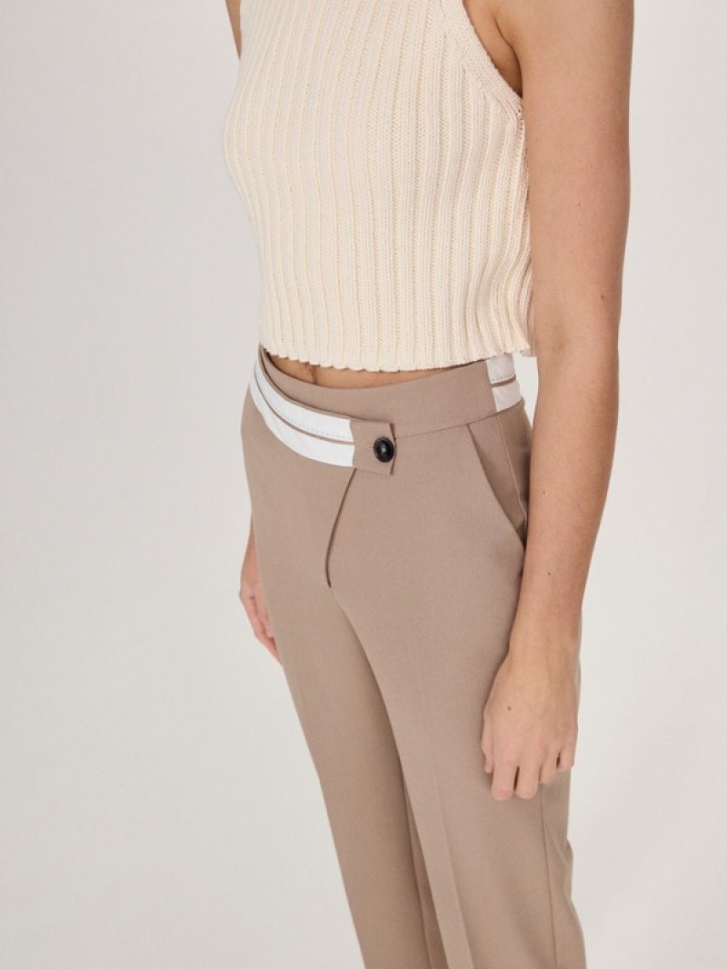 Grey / Brown Women's Reserved Asymmetrical Zipping Trousers | 90285BNLT