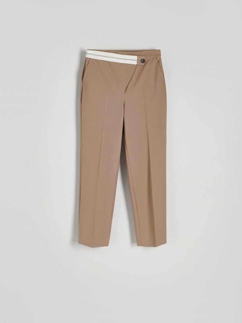 Grey / Brown Women's Reserved Asymmetrical Zipping Trousers | 90285BNLT