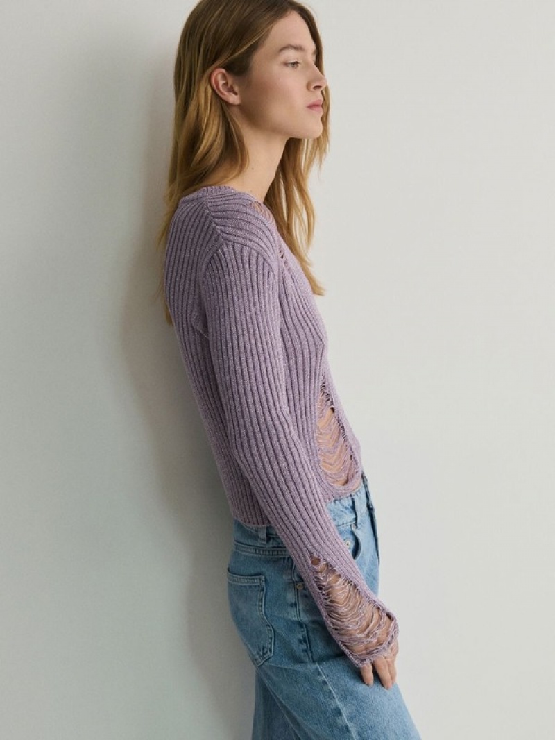 Lavender Women's Reserved Distressed Sweaters | 19754XFVE