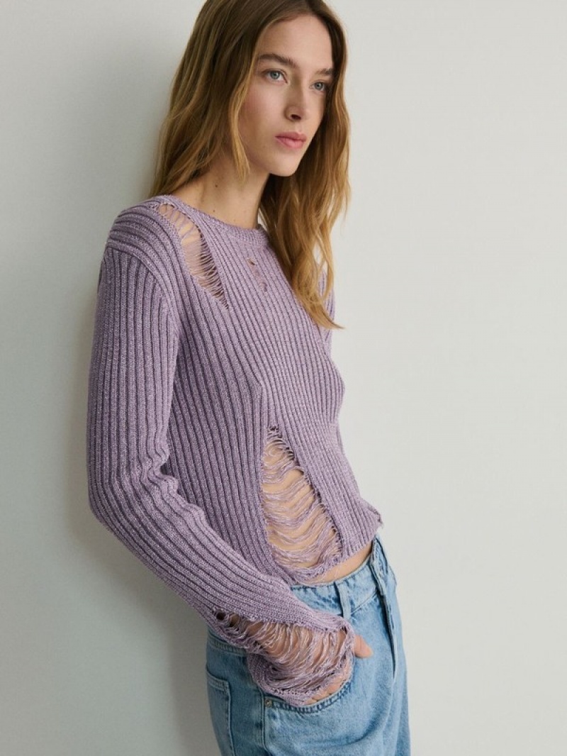 Lavender Women\'s Reserved Distressed Sweaters | 19754XFVE