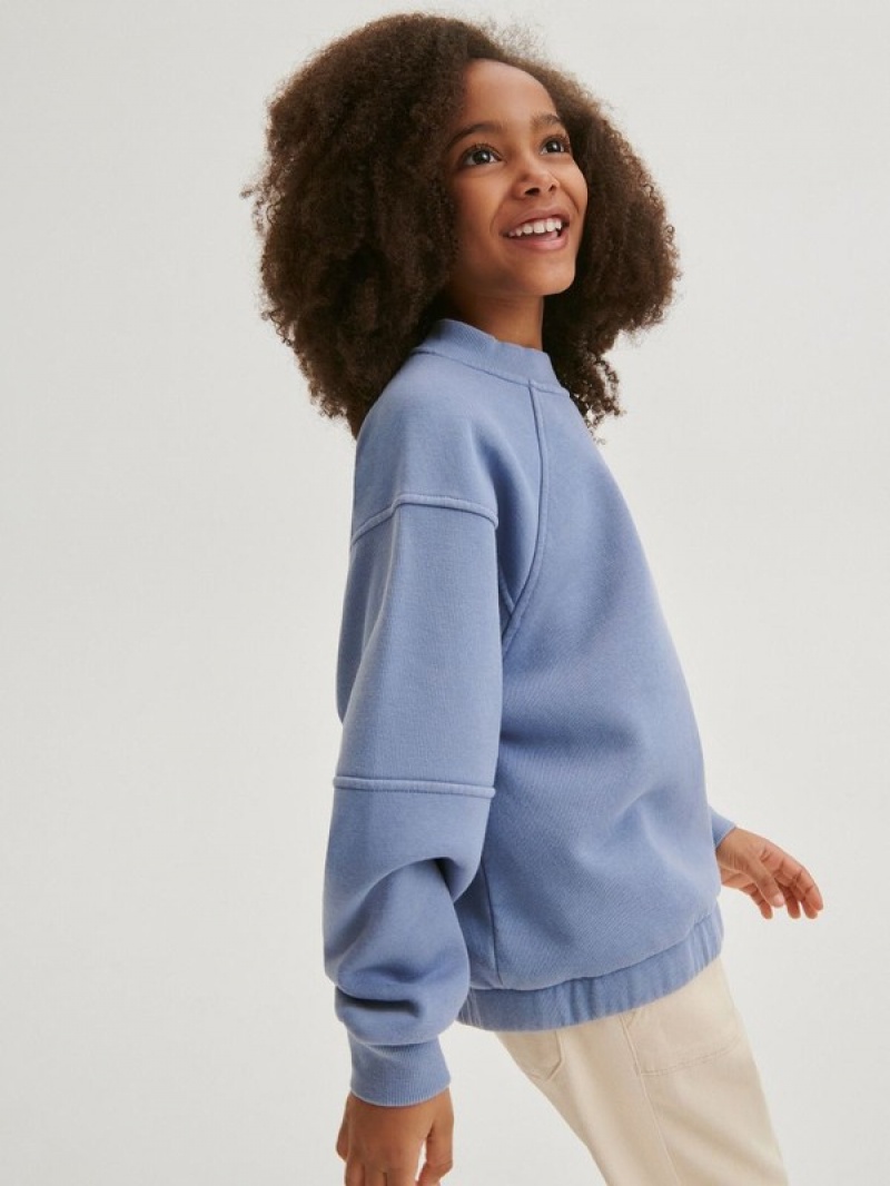 Light Blue Girls' Reserved Sweatstitching Sweatshirts | 52340MKBH