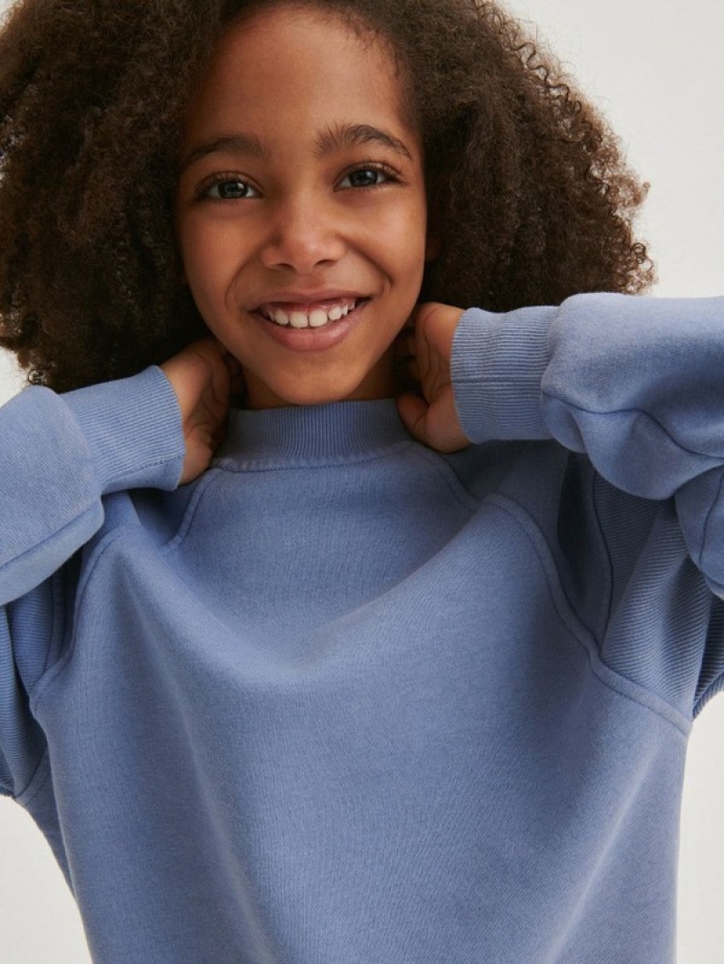 Light Blue Girls' Reserved Sweatstitching Sweatshirts | 52340MKBH