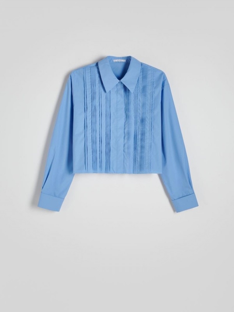 Light Blue Women's Reserved Pleated Shirts | 71402NHGE