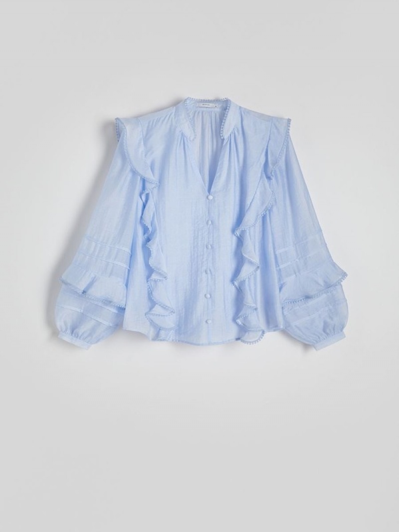 Light Blue Women's Reserved Ruffle Shirts | 57183CRVB