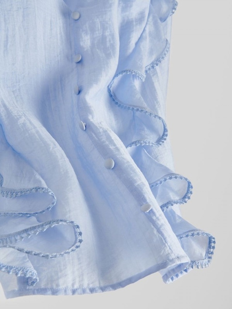 Light Blue Women's Reserved Ruffle Shirts | 57183CRVB