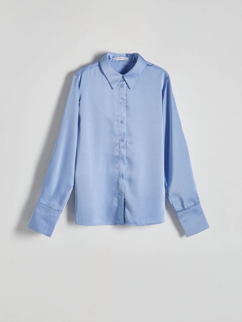 Light Blue Women's Reserved Satin Shirts | 98407UEZG