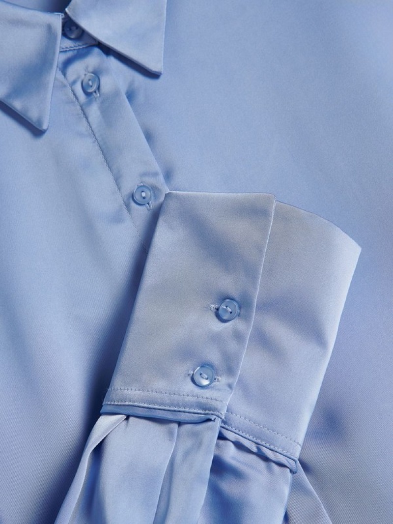 Light Blue Women's Reserved Satin Shirts | 98407UEZG