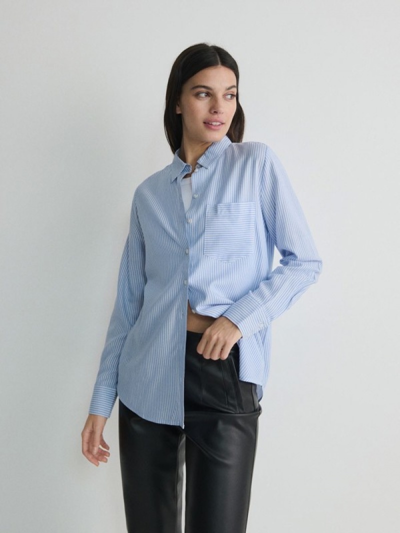 Light Blue Women's Reserved Striped Shirts | 96102LWMJ