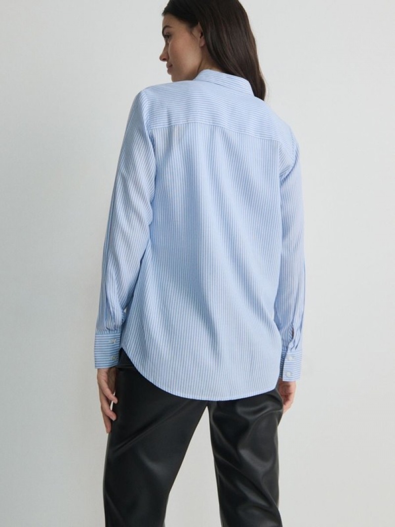 Light Blue Women's Reserved Striped Shirts | 96102LWMJ