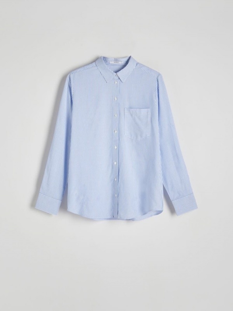 Light Blue Women's Reserved Striped Shirts | 96102LWMJ