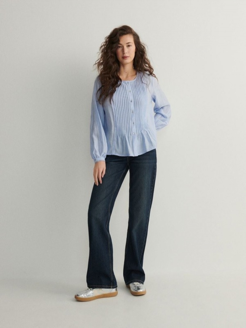 Light Blue Women's Reserved Viscose Shirts | 19456CZVR