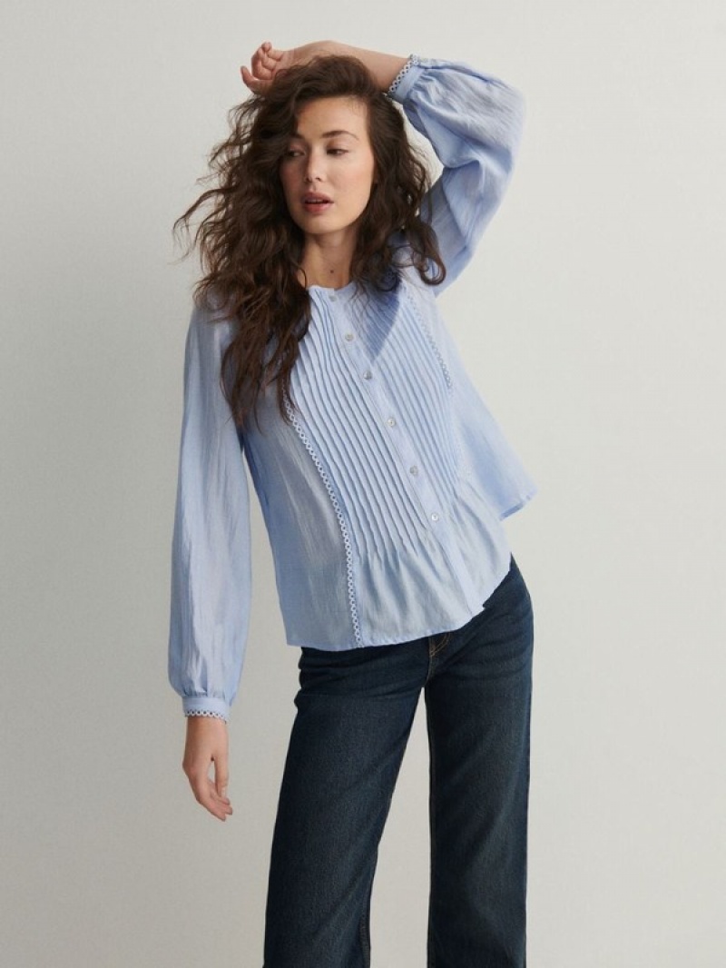 Light Blue Women\'s Reserved Viscose Shirts | 19456CZVR