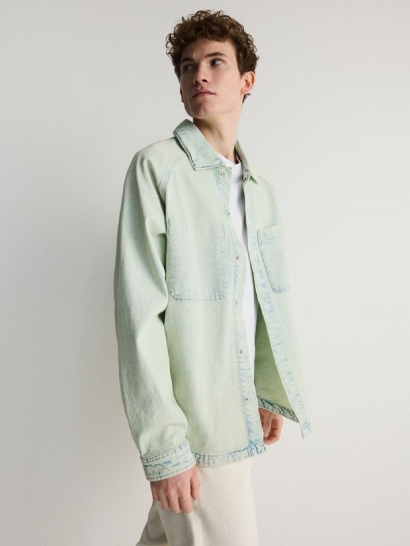 Light Green Men's Reserved Comfort Fit Denim Shirts | 50743JTYM