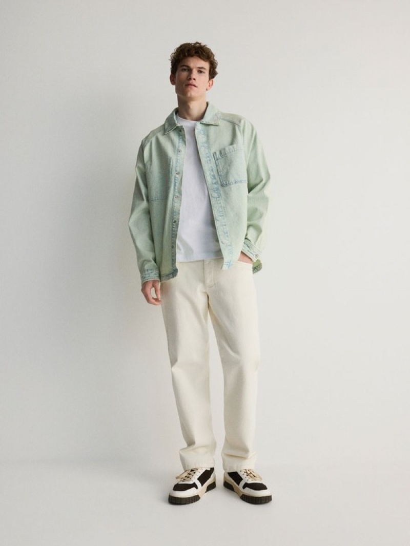 Light Green Men's Reserved Comfort Fit Denim Shirts | 50743JTYM