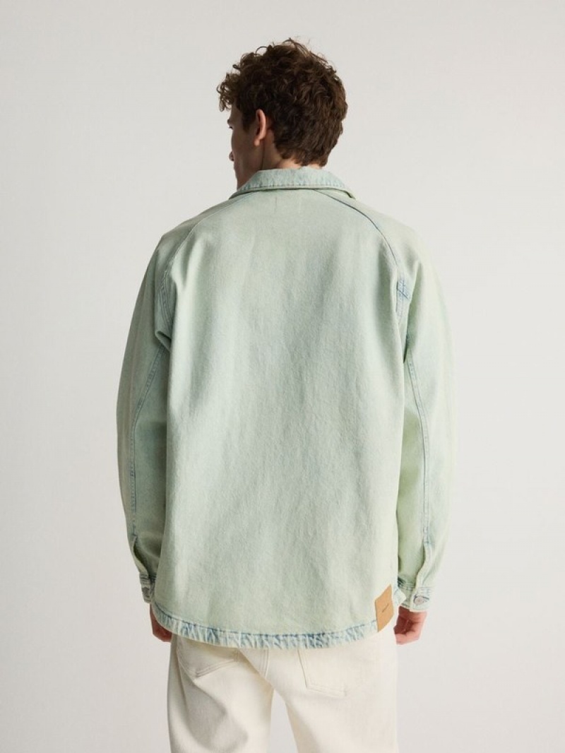 Light Green Men's Reserved Comfort Fit Denim Shirts | 50743JTYM