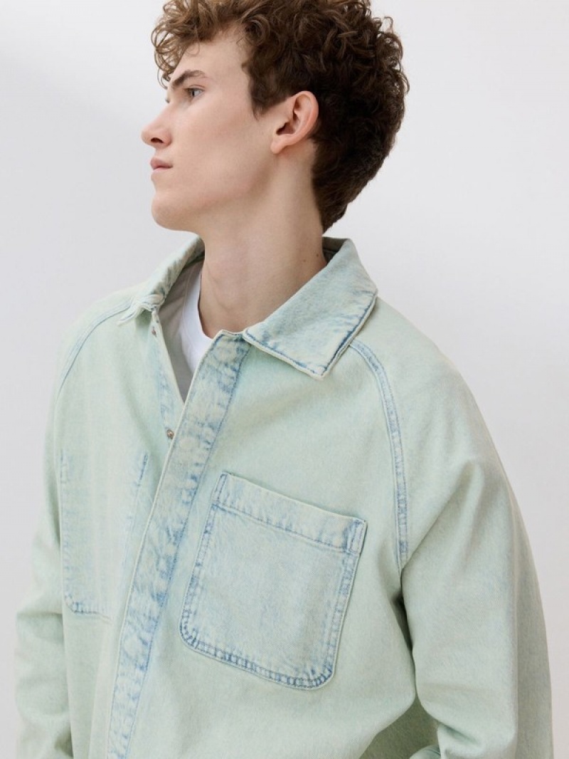 Light Green Men's Reserved Comfort Fit Denim Shirts | 50743JTYM