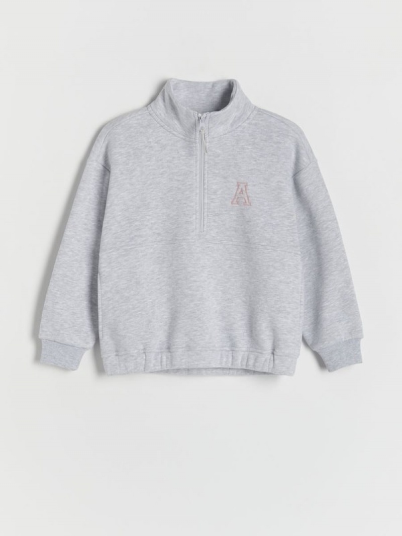 Light Grey Girls' Reserved Sweatembroidery Detailing Sweatshirts | 71065VYAL