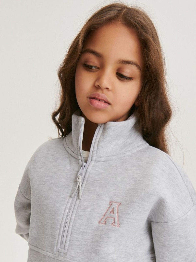 Light Grey Girls' Reserved Sweatembroidery Detailing Sweatshirts | 71065VYAL