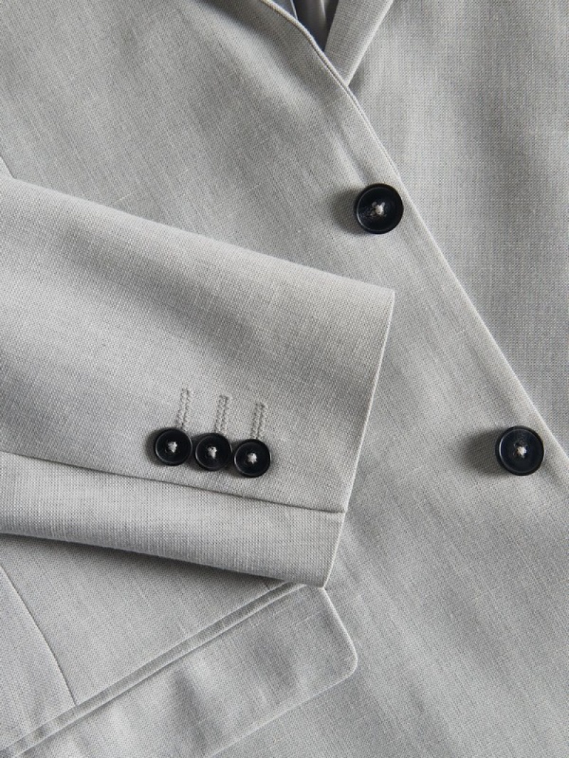 Light Grey Men's Reserved Slim Fitlinen Suits | 91302ZBGY