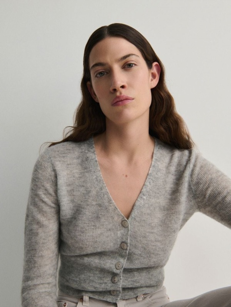 Light Grey Women's Reserved Button Down Cropped Sweaters | 61759CKPM