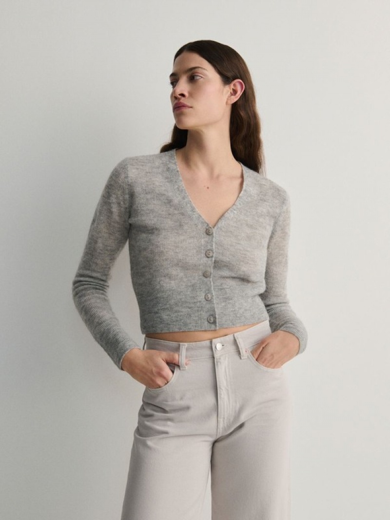 Light Grey Women's Reserved Button Down Cropped Sweaters | 61759CKPM