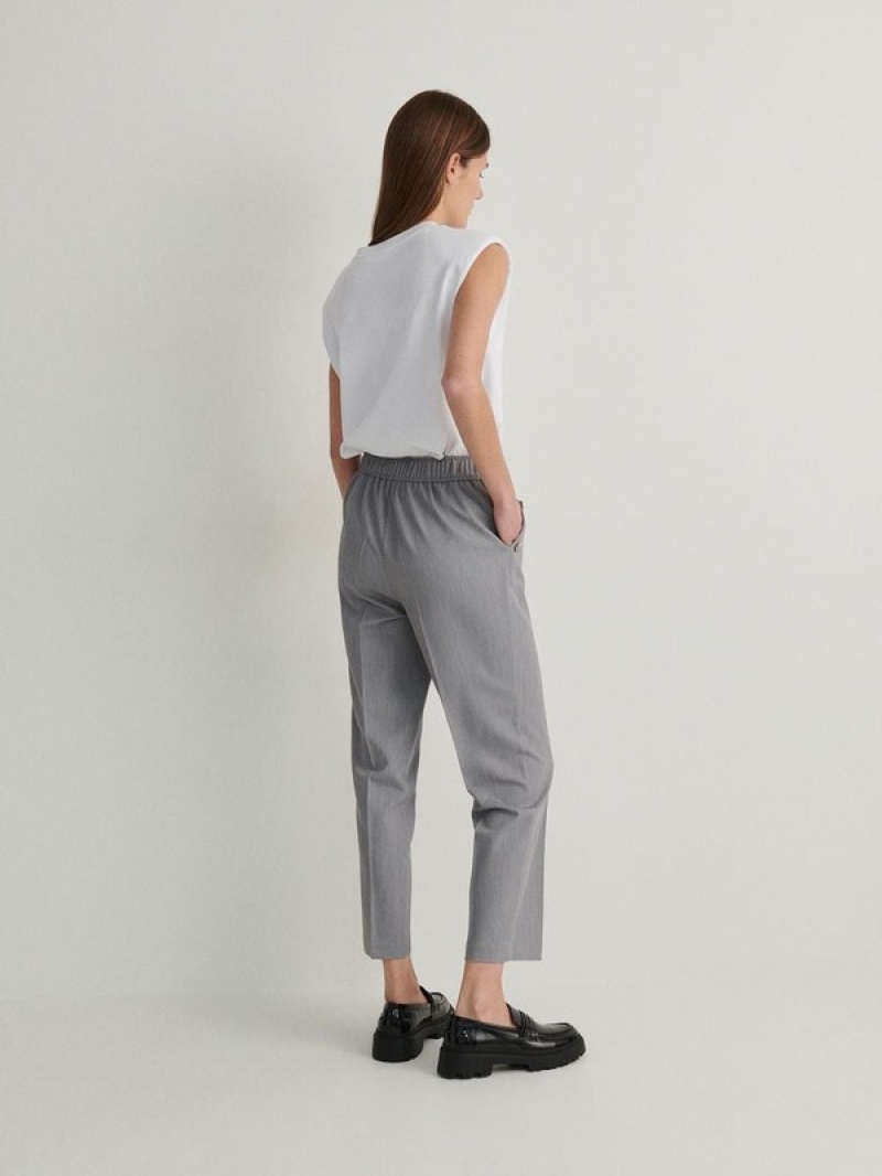 Light Grey Women's Reserved Cigarettebuttons Trousers | 28504UNCO