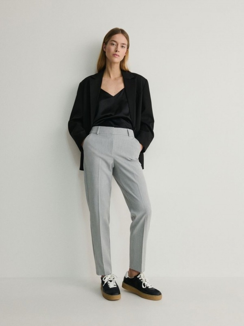 Light Grey Women's Reserved Cigaretteviscose Blend Trousers | 56014TOEW