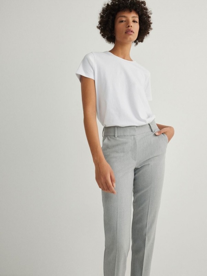 Light Grey Women's Reserved Cigaretteviscose Blend Trousers | 68917VZDU