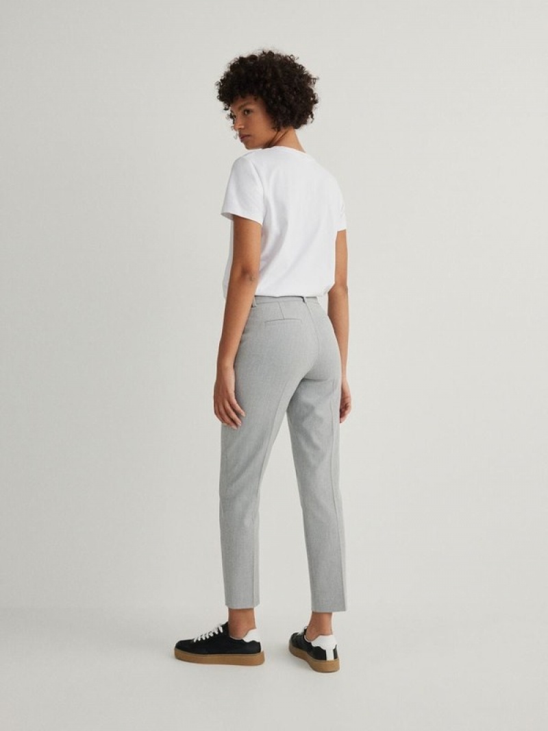 Light Grey Women's Reserved Cigaretteviscose Blend Trousers | 68917VZDU