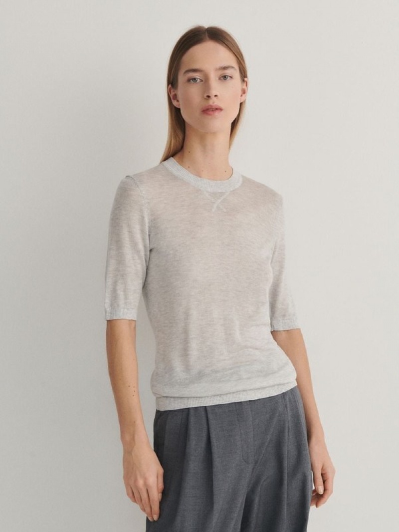 Light Grey Women's Reserved Lyocell Top Sweaters | 09372PGIS