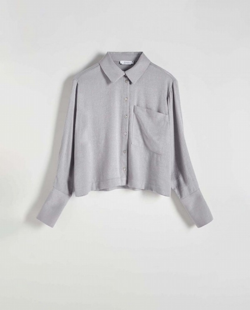 Light Grey Women's Reserved Shimmer Fabric Shirts | 90536EKMO