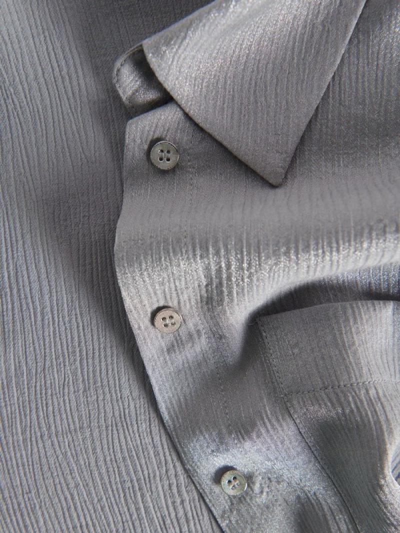 Light Grey Women's Reserved Shimmer Fabric Shirts | 90536EKMO