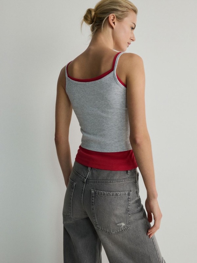 Light Grey Women's Reserved Singlet T-shirts | 27563LKZW