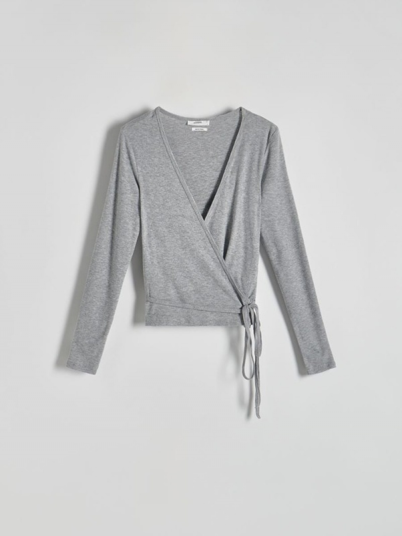 Light Grey Women's Reserved Tie Detail Shirts | 03817NBEZ