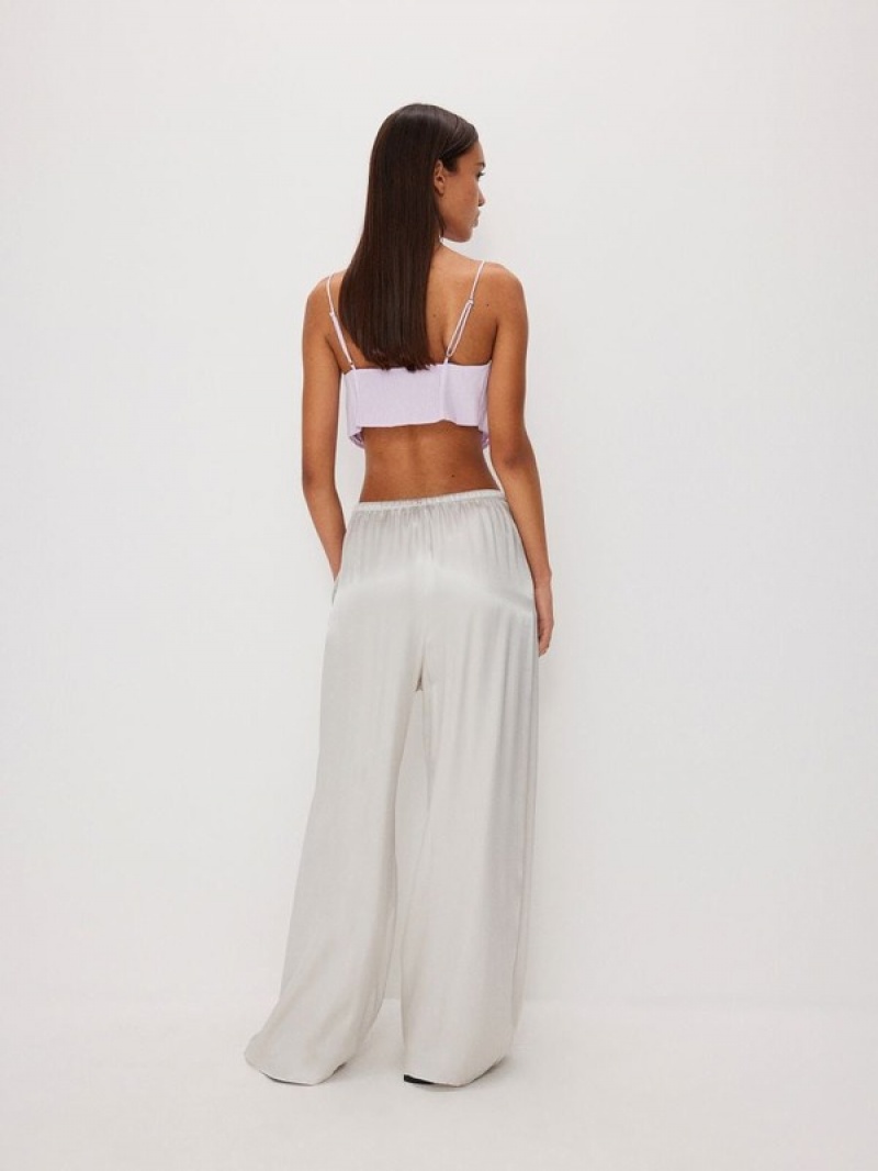 Light Grey Women's Reserved Viscose Rich Satin Palazzo Trousers | 85047VSZB