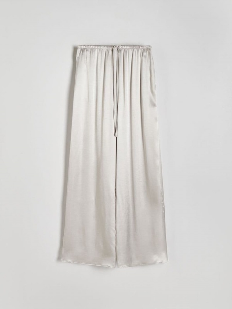 Light Grey Women's Reserved Viscose Rich Satin Palazzo Trousers | 85047VSZB