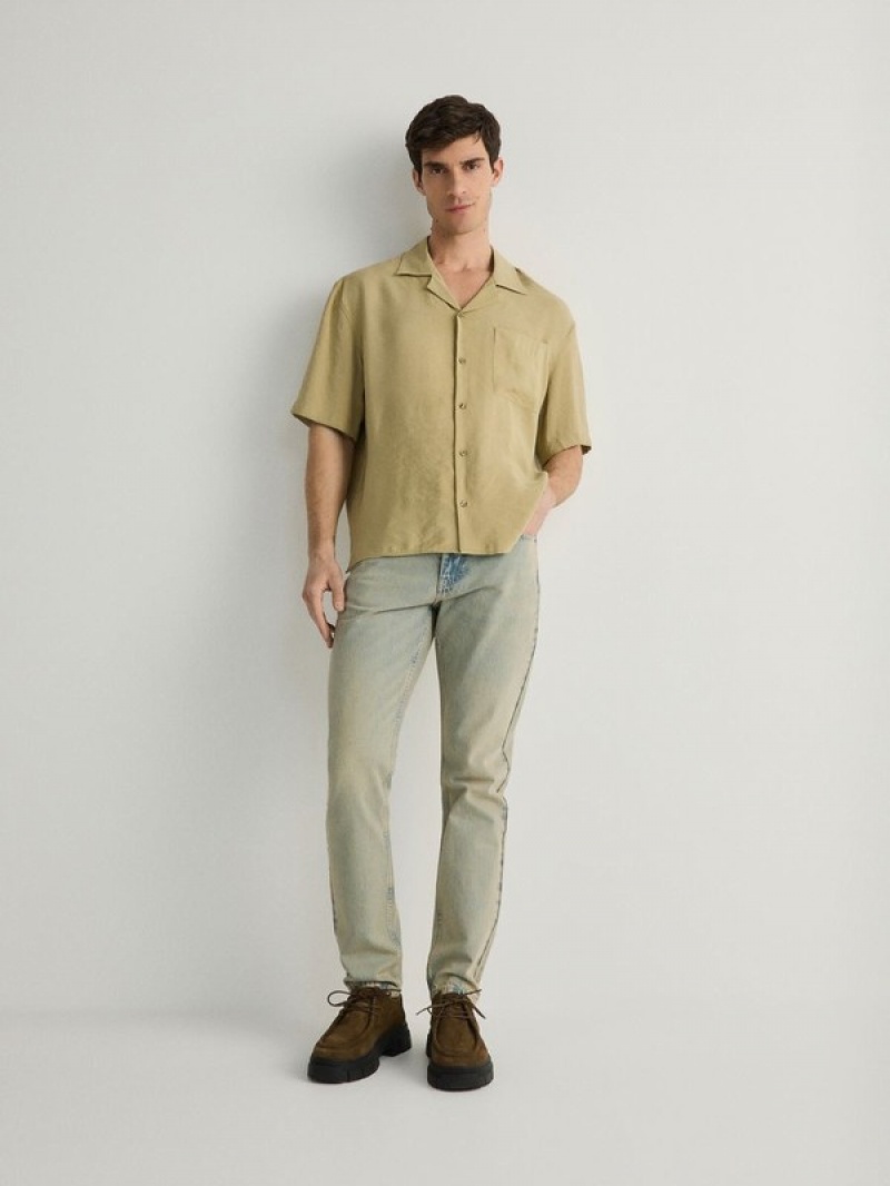 Light Olive Men's Reserved Comfort Fit Modal Rich Shirts | 89270YVHF